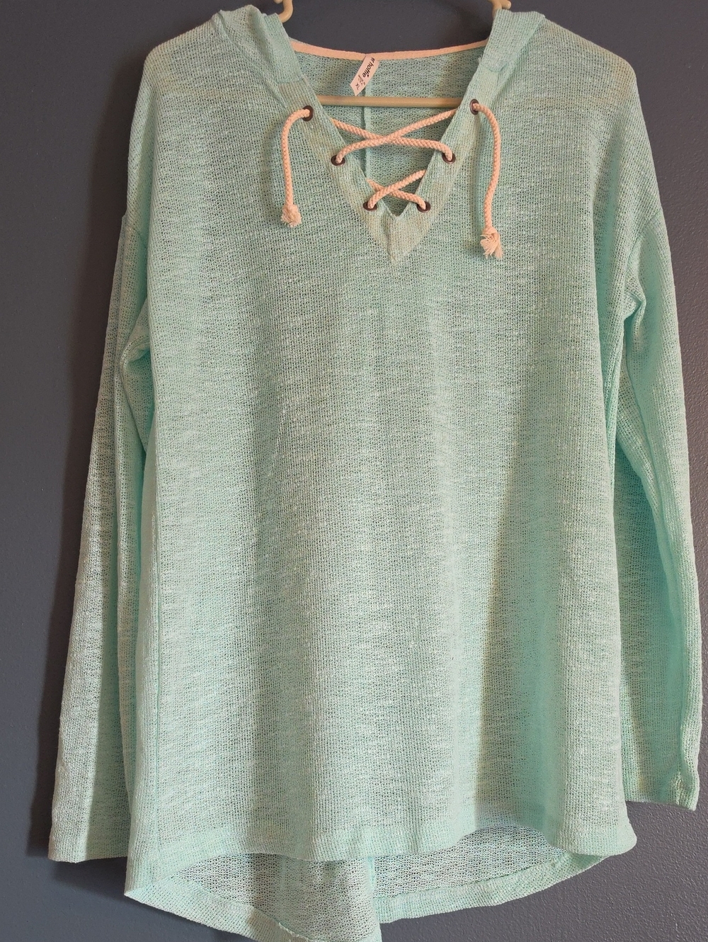 Light Mint Lace-Up Lightweight Hoodie Sweater - Women